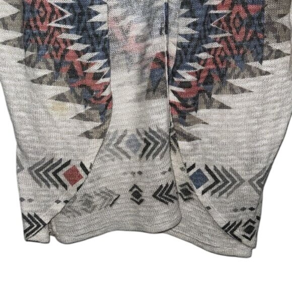 Aztec Print Open Front Cardigan Kimono Style Lightweight Knit Beige One Size Fit - Picture 5 of 7
